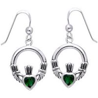 Celtic Claddagh Created Emerald Sterling Silver Earring