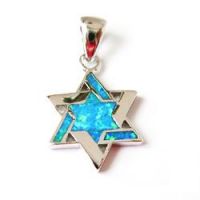 Star Of David Sterling Silver Synthetic Opal Pendant(62OP0383)