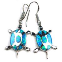 Hawaiian blue opal sea turtle silver earring