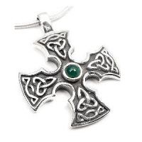 Celtic Round Green Agate CZ Silver Knot Cross  Pendant(67PCS098)
