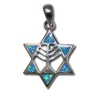 David and Menorah Sterling Silver Pendant with Synthetic Opal