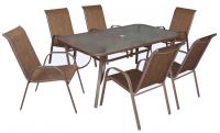 Textilene dining chair set with steel glass table