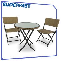 Folding rattan patio table and chair