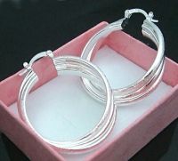 Sell 1.6"X1.2" Lines Hoop Earrings, 925 Sterling Silver AB171