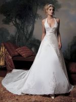 Export/Sell elegant halter A-line embroidery bridal dress