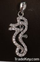 Sell Sterling silver micro paved sea horse pendant