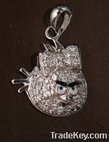 Sell Sterling silver micro paved angry bird pendant