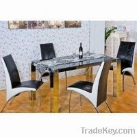 Leather Dining Table, Made of Stainless Steel and Tempering Glass, M