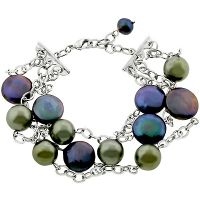White Gold Rhodium Bonded Chain Bracelet with Multi-Sized Flat Pearls
