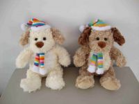 sell plush/stuffed dogs with scarf and hat