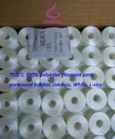 75D/2, 100% polyester filament yarn, prewound bobbin, sideless, White, L-size