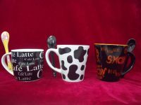 Ceramic conical mug with spoon , stoneware mugs