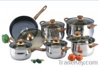 Brown bakelite handles 12 pcs cookware sets(WW-C030A)