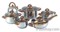 Brown bakelite handles 12 pcs cookware sets(WW-C036A)