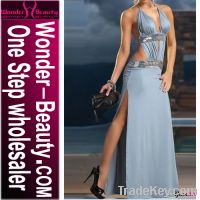 Sell Light Blue Halter Long Dress With Side Slits W3584B 7.75