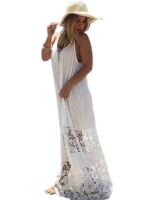 New Fashion Sexy Strap Lace Hollow Out White Beach Party Club Long Dress