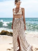 Sexy Off-Shoulder Backless Sequins Slim New Style Charming Split Beachwear Dress