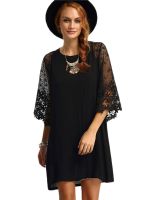 Women New Style Black Sexy Fashion Slim Lace Hollow Out Party O-Neck Flower Medium Dress W880646