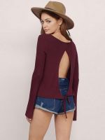 Spring Women Fashion O-Neck Long Sleeveless Tops Female Solid Hollow Out Pullover Shirt WT33127