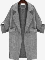 New Fashion autumn Winter Women gray Woolen Coat Female V-Neck long Sleeve elegant overcoat outwear WT51901