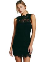 Summer Fashion Women Solid Sleeveless Dresses Female Sexy Lace Hollow Out Mini Dress WT33129