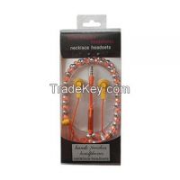 Novelty Beads Necklace Wired Earphone, with or without Mic, Optional, Retail Package, Small MOQ