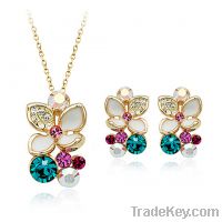 Authentic Austrian colorful crystal 18K gold plated flower jewelry set
