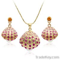 Authentic Austrian red crystal 18K gold plated shell pearl jewelry set