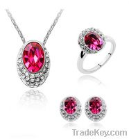 Authentic Austrian rose red crystal gold plated love wish jewelry set