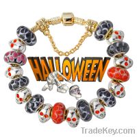 Wholesale Halloween jewellery black gold skull charm bracelets AF14
