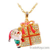 Wholesale crystal 18k gold plated Santa Claus necklace jewelry C232