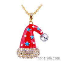 Wholesale crystal 18k gold plated Christmas hat necklace jewelry C266
