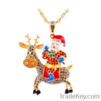 Wholesale crystal 18k gold plated Santa Claus with deer necklace C246