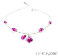 925 Sterling silver Austria rose red crystal bracelet jewelry JB223
