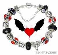 Halloween gifts red silver bat charms beads bracelets jewelry GE61