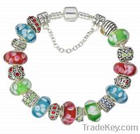 Wholesale silver green & blue beaded charm bracelets jewelry GL41