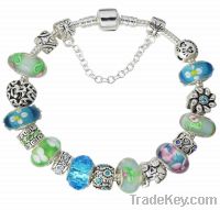 Wholesale silver green & blue beaded charm bracelets jewelry GL51