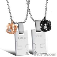 Valentine Couple stainless steel crown love jigsaw puzzle necklace
