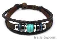 Fahion blue bead handmade leather bracelet jewelry HW330
