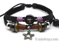 Fahion star charm handmade leather bracelet jewelry HW347