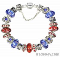 Wholesale European silver blue charm beaded bracelets jewelry GQ01