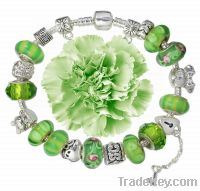 Valentine gift Wholesale European silver greem charm beaded bracelets