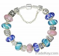 Valentine gift Wholesale silver blue & pink charm beaded bracelets