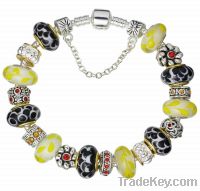 Valentine gift Wholesale silver yellow & black charm beaded bracelets