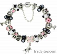 Valentine gift Black silver little bear pendant charm beaded bracelets