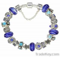 Valentine gift Wholesale European silver blue charm beaded bracelets