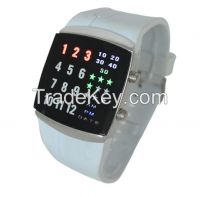 New Digital Five Stars Binary LED Sport Wrist Watch Binary Wristwatch PU Leather Women Mens