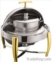 Round Roll-top chafing dish set with golden plated hollow s.s.legs