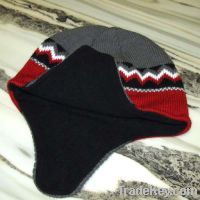 Sell Knit Winter Jacquard Ear Muff Ear Flaps Hat Polar Fleece Lining