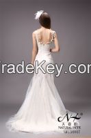 Straps lace backless organza wedding dresses loong tail